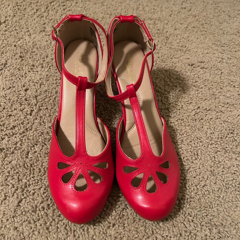 Stylish Red T-Strap Heels